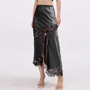 Elegant Black Lace Trim Skirt